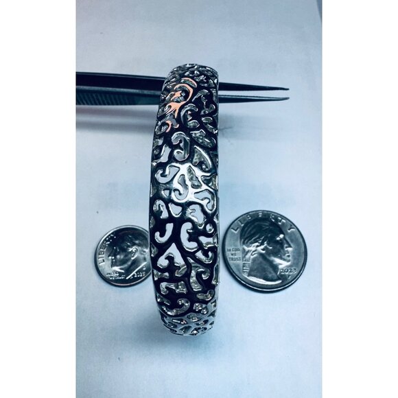 Sterling Silver 925 Filigree Cuff Bracelet • Estate Jewelry • Size 5.50 Inch - Picture 7 of 9